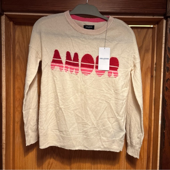 Zadig & Voltaire Paris NEW With Tag Gaby Cashmere Wool Sweater Amour XS Cream - Picture 1 of 6